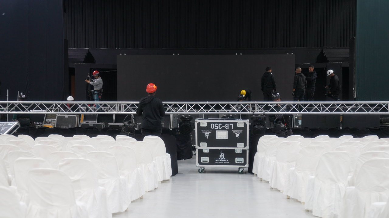 Radio station branded backdrop at an event